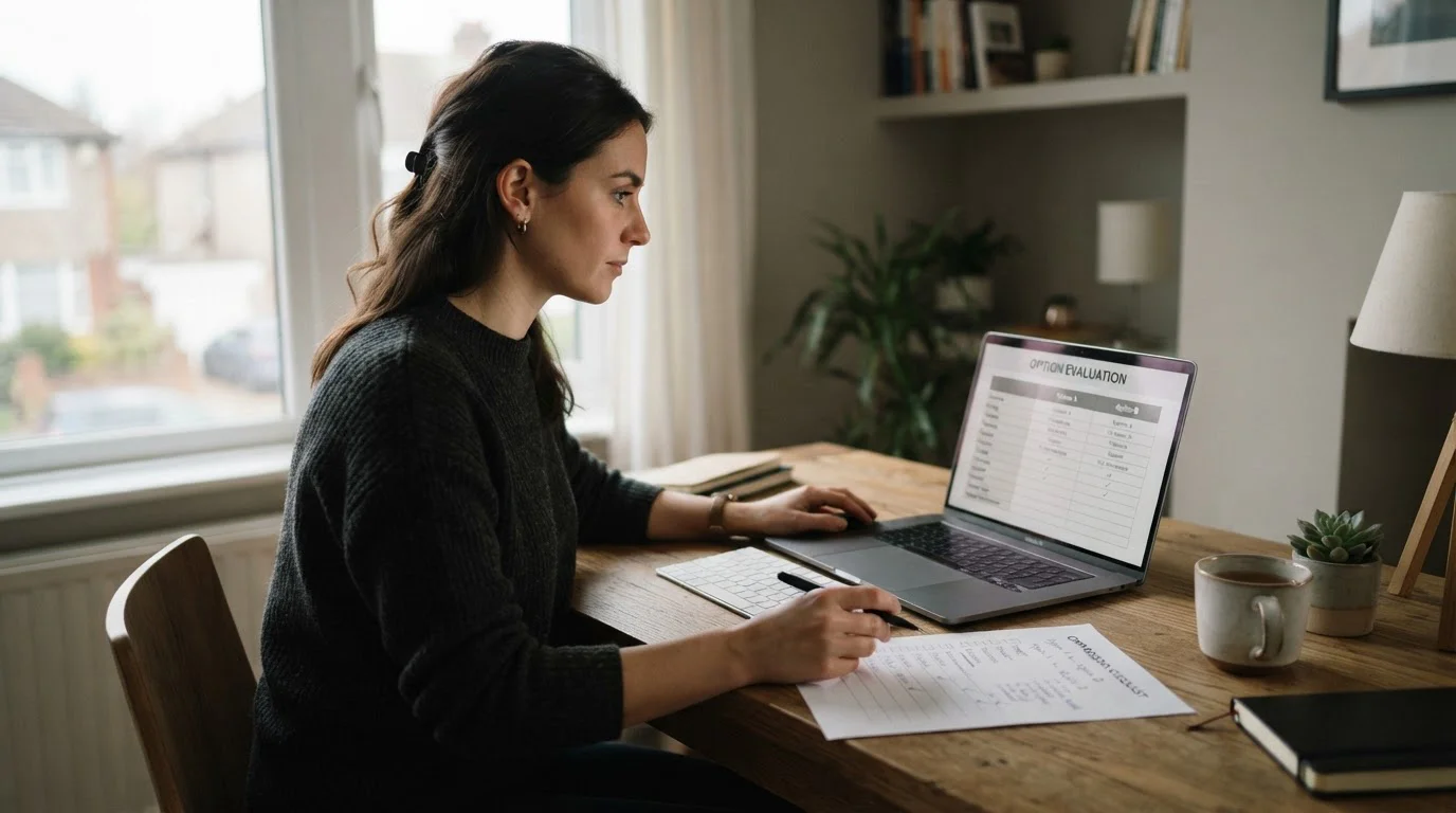 Hráč porovnává na notebooku licencovaná online casina s vkladem 100 Kč