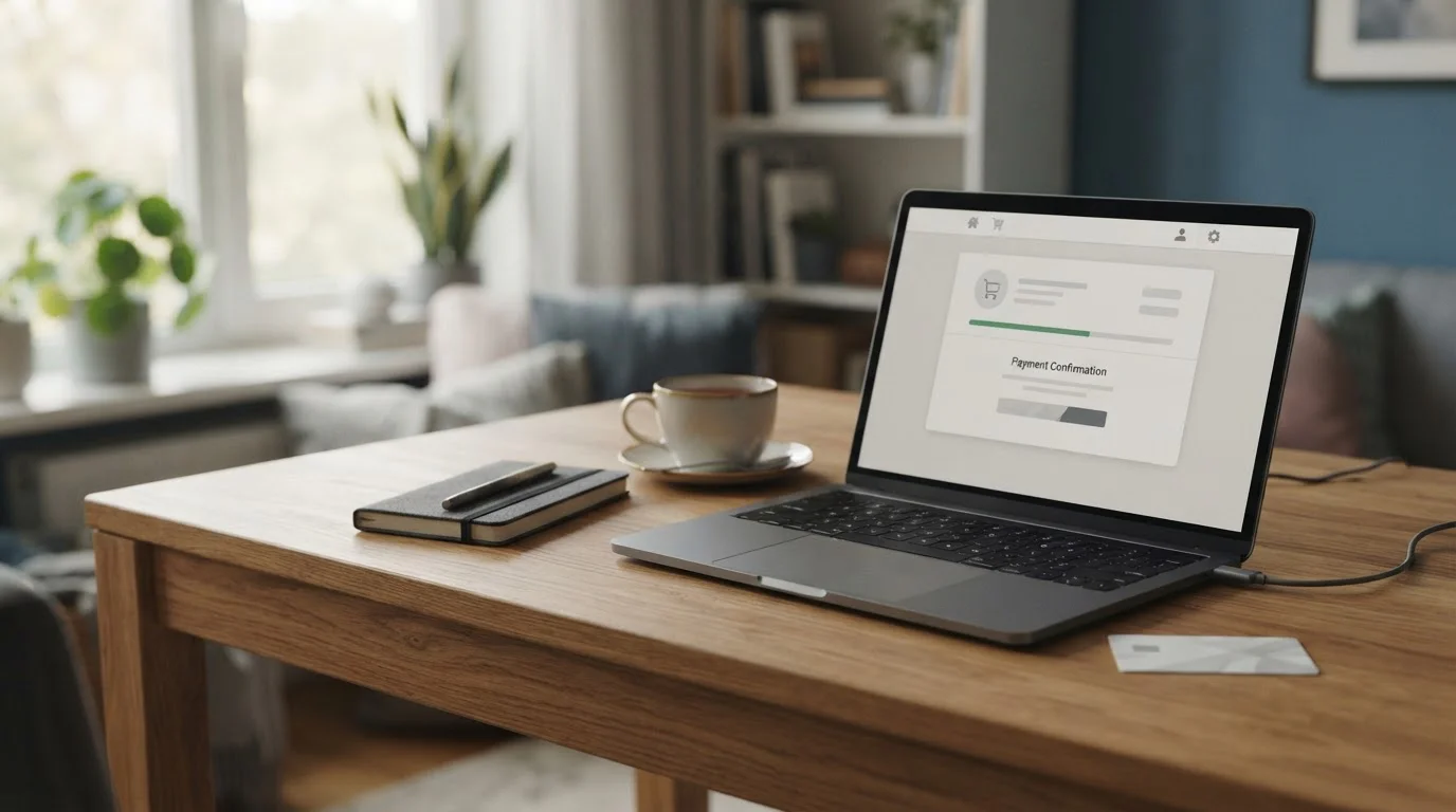 Předplacený kupón a notebook s otevřenou pokladnou online kasina