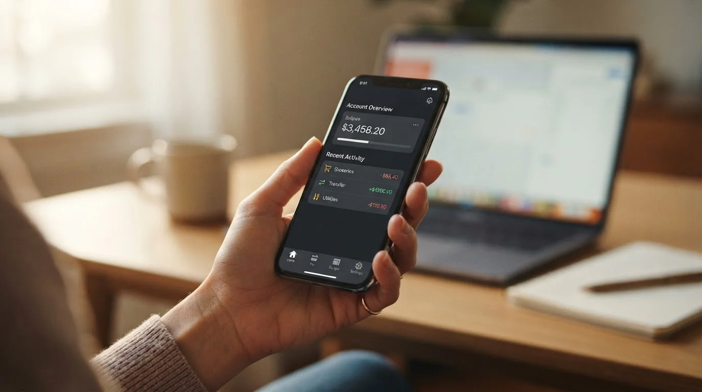 Mobilní telefon s otevřenou bankovní aplikací pro malý vklad
