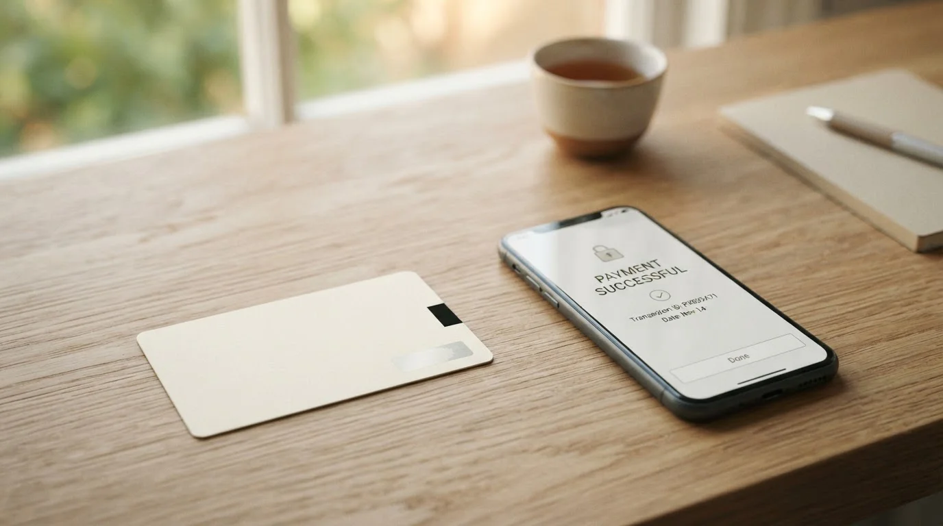 Předplacený kupon a chytrý telefon s otevřenou platební obrazovkou