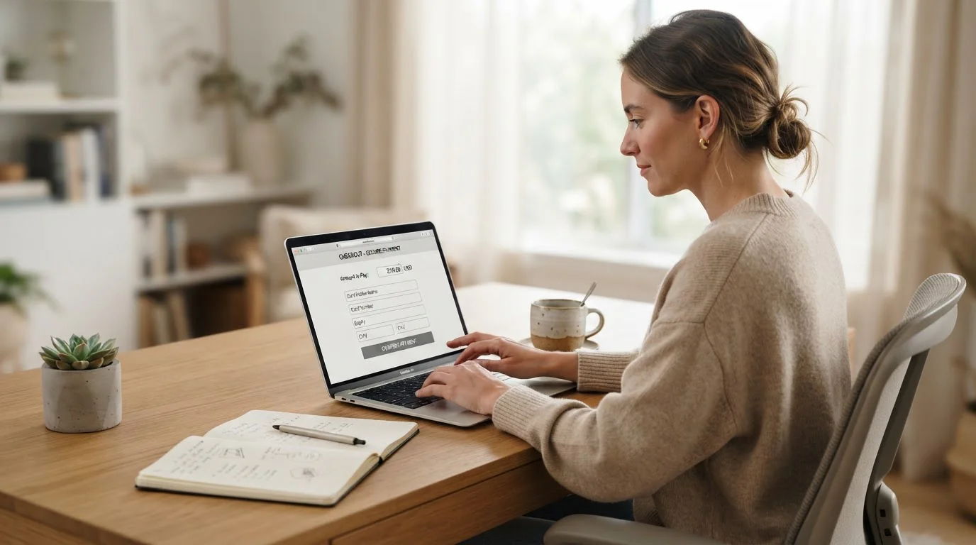 Hráč zadává vklad do online kasina v přehledné pokladně na notebooku