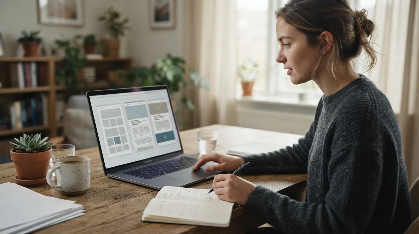 Osoba u notebooku porovnává nabídky několika online casin na obrazovce